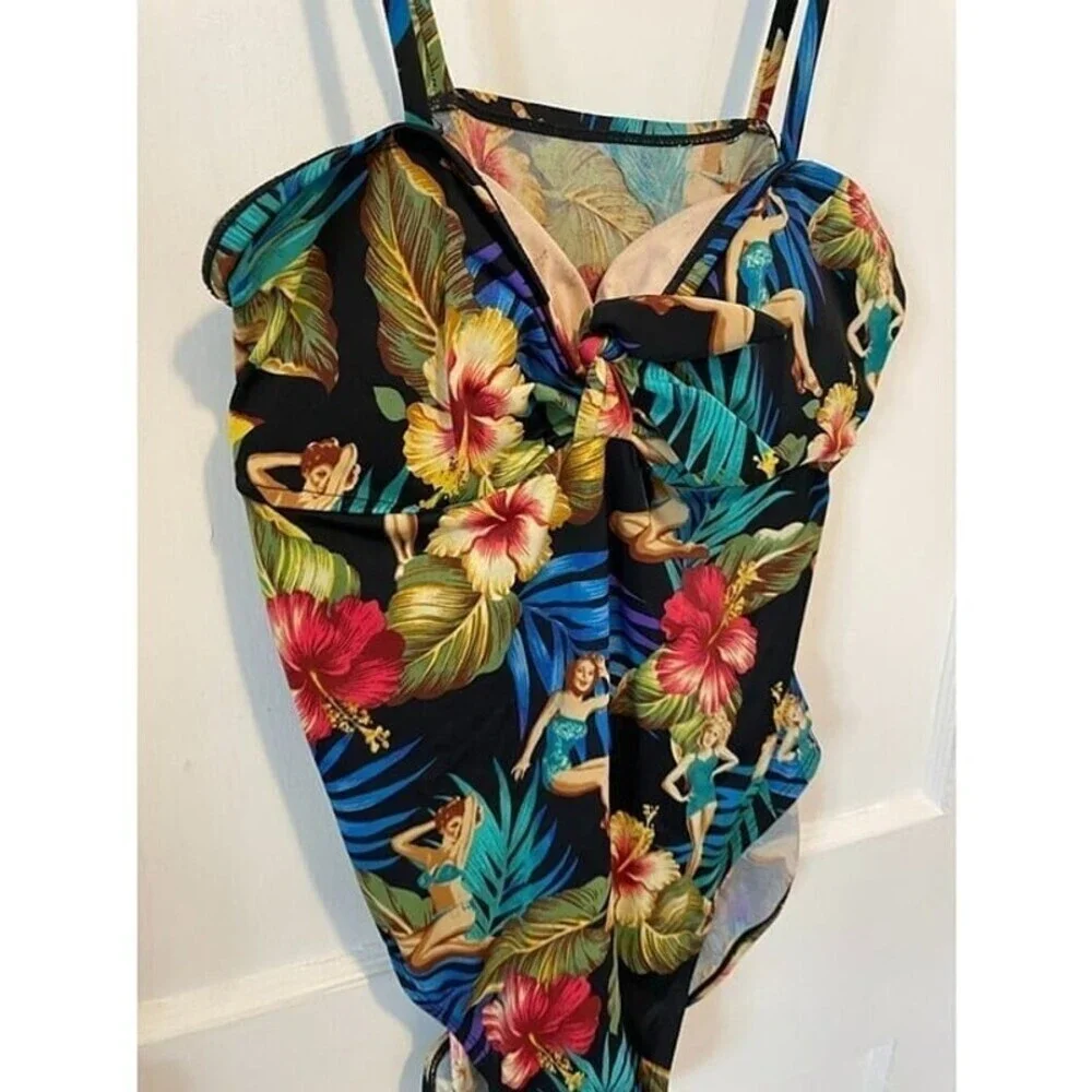Kathy Ireland Vintage Women's Size Medium Pin Up Tropical One-Piece Bathing Suit